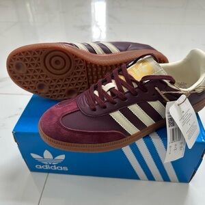 Adidas Maroon and Cream Retro Sneakers UK size 5.5